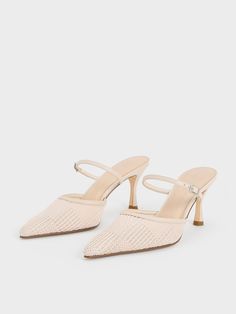 Cream Mesh Woven Heeled Mules - CHARLES & KEITH US Charles And Keith Heels, High Hills, Soft Girl Style, Charles And Keith, Fancy Clothes, Faux Leather Heels, Size Chart For Kids, Woven Pattern, Charles Keith