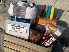 a wooden crate filled with lots of different items