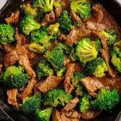 beef and broccoli stir fry in a skillet