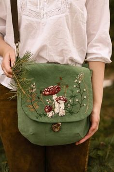 Mushroom Board, Cottagecore Bag, Appliqué Patterns, Fly Agaric, Crochet Bows, Bohemian Eclectic, Girly Bags