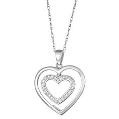 10k White Gold 1/6 Carat T.W. Diamond Double Heart Pendant, Women's, Size: 18"" Silver Diamond Necklace For Anniversary On Valentine's Day, Silver Diamond Necklace For Valentine's Day Anniversary, White Heart-shaped Diamond Necklace With Accents, Classic Double Heart White Gold Jewelry, White Gold Double Heart Jewelry With Cubic Zirconia, Sterling Silver Heart Necklace With Vvs Clarity, Silver Heart-shaped Diamond Necklace With Vvs Clarity, White Gold Heart Necklace With Cubic Zirconia, White Gold Sterling Silver Heart Necklace With Diamond Accents