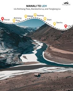 a map showing the location of manali to leh in ladu region, ladu