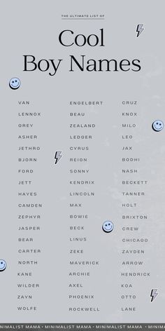 the poster for cool boy names