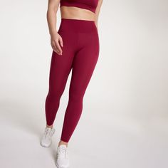 Designed to support both casual wear and intense workouts, the CALIA Women's Inspire High Rise 7/8 Legging features LYCRA ADAPTIV fiber for a second-skin feel and effortless stretch. The high-rise waist and hip pockets provide comfort and practicality, while BodyFree technology keeps you fresh wear after wear. With QuickDry fabric and UPF protection, these leggings are perfect for running, yoga, or any fitness activity. Fit & Design: Meet your new favorite legging! Tight fit 7/8 length Inseam: 2 High Stretch Breathable Red Leggings, Red Breathable Sportswear Leggings, High Stretch Red Moisture-wicking Leggings, Red Compressive Elastane Leggings, Sporty Red Full-length Leggings, Womens Athletic Outfits, Fitness Activities, Athletic Apparel, 4 Way Stretch Fabric