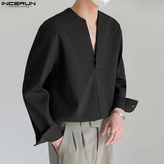 SPECIFICATIONSColor: Black,WhiteSize: S,M,L,XL,2XL,3XL,4XL,5XL,Plus SizeType: Korean Style Fashion Shirts MenStyle: Camisa MasculinaWholesale,Dropshipping: WelcomeFabric Material: 97%Polyester+3%SpandexSleeve Length(cm): FullSleeve Style: regularBrand Name: INCERUNModel Number: Men Solid Color Casual ShirtsStyle: CasualMaterial: POLYESTERMaterial: SPANDEXPlace Of Origin: China (mainland)Applicable Season: Spring and AutumnClosure Type: PulloverOrigin: Mainland ChinaGender: MENItem Type: SHIRTSCollar: V-NeckPattern Type: SolidFabric Type: BroadclothShirts Type: Casual ShirtsApplicable Scene: CASUALCN: GuangdongChoice: yessemi_Choice: yes {custom} Size:S,M,L,XL,2XL,3XL,4XL,5XLFabric Material:97%Polyester+3%SpandexColor:Black,WhiteOccasion:LeisurePattern:Solid colorProduct Description:Men's S Casual Shirts Men, Streetwear Korean, Long Sleeve Men, Spandex Shirts, Clothing Streetwear, Sleeve Men, Men Shirt, Men Shirt Style, Men Clothing