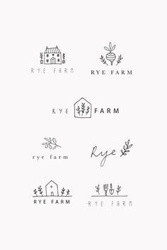 the logos for rye farm are drawn in black and white