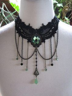 Medieval Mermaid, Choker Aesthetic, Gothic Green, Victorian Burlesque, Jewelry Lace, Kalung Choker, Fairy Witch, Lace Choker Necklace, Witch Necklace