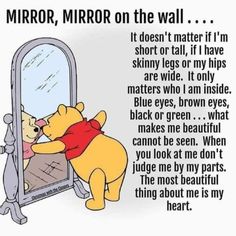 winnie the pooh is looking at himself in the mirror and it's saying, mirror