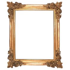 an ornate gold frame with flowers and leaves on the edges, isolated against a white background