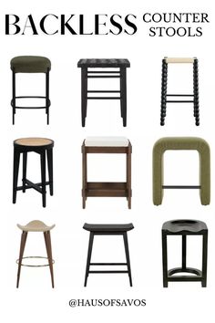 the backless counter stools are available in various styles and colors, including black or white