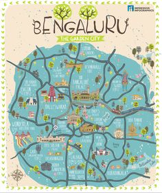 an illustrated map of the city of bengalpur, india with its roads and parks