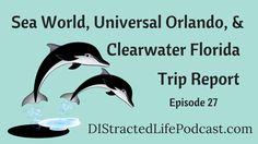 two dolphins jumping out of the water with text reading sea world, universal orlando, & clearwater florida trip report episode 27