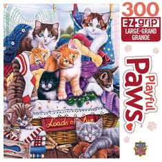 Group of cats sitting on laundry basket Larger Piece Jigsaw Puzzles, 300 Pieces Jigsaw Puzzle, Large Puzzle Pieces, 300 Piece Puzzles, Cat Puzzle, Fun Activities To Do, Fun Challenges, Puzzle Pieces, Video Games Artwork