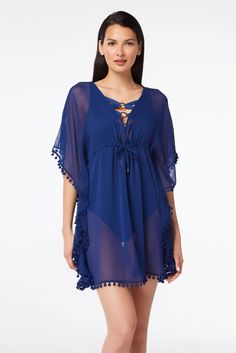 Enjoy a stroll around the beach or pool with the Blue|Rod Beattie swimsuit cover-up from the Gypset collection. Features: Light fabric- Chiffon Adjustable waist string 100% Poly 33" Click here for care instruction SKU: RBGS00801 Caftan Tunic, Navy Style, Hot Swimwear, Swimsuit Design, Navy Fashion, Designer Swimwear, Swimsuit Cover, Slim Waist, Waist Tie