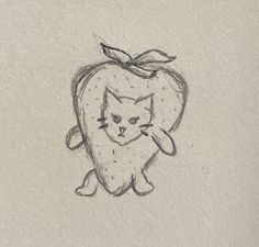 a drawing of an apple with a cat on it's back and leaves on its head