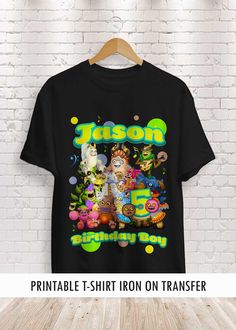 a black tshirt with an image of cartoon characters on it