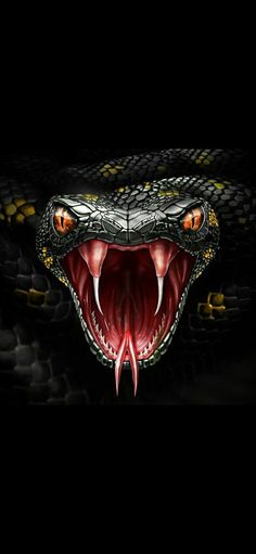 a snake with its mouth open in the dark