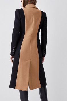 Italian Virgin Wool Colorblock Tailored Coat | Karen Millen Elegant Patchwork Outerwear For Fall, Tailored Coat, Karen Millen, Fashion Face, Double Breasted, Click Here, Color Blocking, Color Block, Wool