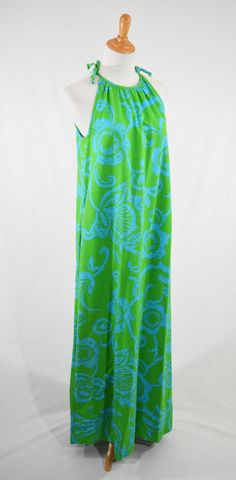 60s/70s Lime Green & Aqua Blue Mod Floral Print Maxi Dress // Sweeping Draped Floor Length A-Line, A Tropical Maxi Dress For Poolside, Retro Summer Floor-length Maxi Dress, Retro Floor-length Maxi Dress For Summer, Vibrant Green Maxi Dress For Beach, Retro Flowy Beach Dress, Blue Retro Maxi Dress For Summer, Retro Blue Maxi Dress For Summer, Retro Daywear Maxi Dress, Retro Maxi Dress For Daywear