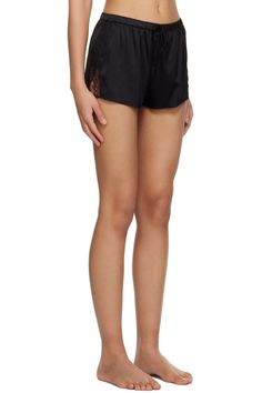 Agent Provocateur: Black Gisele Shorts | SSENSE Silk Bottoms For Summer Night Out, Chic Silk Shorts, Fitted Satin Short Bottoms, Fitted Satin Shorts, Black Satin Summer Bottoms, Satin Shorts, Black Body, Agent Provocateur, Silk Satin