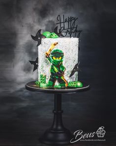 Lego Ninjago Lloyd Cake, Green Ninjago Cake, Ninjago Lego Cake, Ninjago Birthday Party Cake, Ninjago Cake Ideas, Ninja Go Cake, Lego Cakes For Boys, Ninja Lego Cake, Ninjago Torte