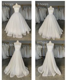 four different views of a wedding dress on mannequins, with text describing how to choose the right one