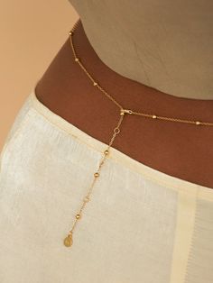 THE SHAKARA BODY CHAI - This is the statement piece of the season. Wear it with your favorite crop top, bikini or peeking out under you cowl neck slip dress with an oversized blazer for the fall.  We made it with a dainty chain and beads as we know how much you love it! Features: Available in 18k gold plated brass Dime Cowl Neck Slip Dress, Hip Jewelry, Thigh Belt, Dainty Chain, Neck Chain, Band Jewelry