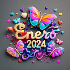 colorful butterflies and hearts with the words eneroo 2012 written in it's center