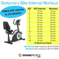 the stationary bike intervals workout is set in 20 minutes and it's easy to use