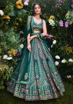 Deep Forest Green Lehenga Set by Shyam Narayan Prasad, available on Indiaspopup.com Lehenga Pattern, Raw Silk Lehenga, Trendy Outfits Indian, Deep Forest Green, Lehenga Designs Simple, Heroic Fantasy, Green Lehenga, Traditional Indian Dress, Indian Dresses Traditional