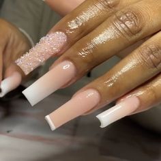 White Ombré Nails, Acrylic Nails Nude, Ombré Nails, Tapered Square Nails, Milky Nails, Acrylic Toe Nails, Long Acrylic Nail Designs, Drip Nails