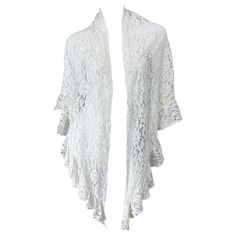 1970s Charm of Hollywood White Lace Rayon Vintage 70s Large Piano Shawl For Sale at 1stDibs Vintage Fall Shawl, Elegant White Shawl For Spring, Fitted Vintage Shawl, Fitted Elegant Shawl With Lace Trim, Elegant Fitted Shawl With Lace Trim, White Lace Shawl With Lace Work, Spring Shawl With Lace Trim, Vintage White Shawl Scarf, White Lace Bohemian Shawl