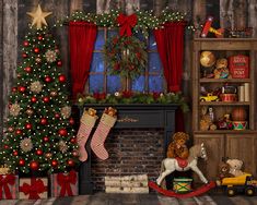 Santa's Room - HSD Photography Backdrops Fire Photo, Photo Backdrop Christmas, Rainbow Photography, Christmas Photography Backdrops, Santas Coming, Photo Backdrops, Christmas Backdrops, Vinyl Backdrops, Christmas Fireplace