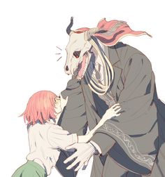 an anime character is being hugged by another character