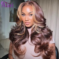 Brown Blonde Highlights Lace Frontal Human Hair Pre Plucked Transparent 13x4 13x6 Lace Front Body Short Cut Wigs, Brown With Blonde Highlights, Indian Human Hair, Human Hair Color, Blonde Lace Front Wigs, Honey Blonde Hair, Human Virgin Hair, Colored Wigs, Raw Hair