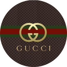 the gucci logo on a brown and green circle with red stripe around the center