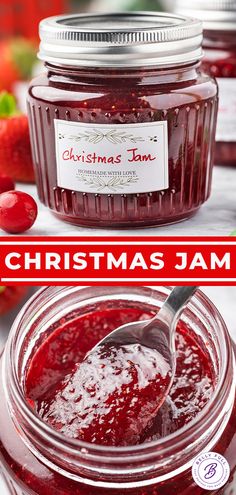 christmas jam in a jar with a spoon