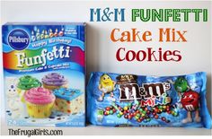 two bags of cake mix next to one bag of m & m funfetti