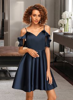 Kinley A-line V-Neck Short/Mini Satin Homecoming Dress With Cascading Ruffles UKP0015208 Silhouette:: A-Line Neckline:: V-neck Length:: Short/Mini Embellishment:: CascadingRuffles Fabric:: Satin Straps:: SpaghettiStraps Sleeve:: Sleeveless BackStyle:: ZipperUp FullyLined:: Yes Built-InBra:: Yes Boning:: No Size:: General,Plus This dress could be custom made, there are no extra cost to do custom size and color. Elegant A-line V-neck Dress With Ruffles, A-line Satin Dress With Ruffles, V-neck Ruffled Mini Dress For Prom, V-neck Ruffled Bridesmaid Mini Dress, Bridesmaid Mini Dress With Ruffles And V-neck, V-neck Mini Dress With Ruffles For Bridesmaid, V-neck Ruffle Mini Dress For Prom, V-neck Satin Dress With Ruffles, A-line Ruffle Bridesmaid Evening Dress