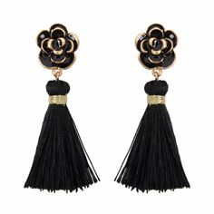 Boho/Chic Camellia Fringe Tassel Earring Black New Fabric Content: Wood Size Scale 2.5" Diameter Color: Black *Offers Welcomed *Bundle Items From My Closet To Save On Cost Of Items And Shipping *Ships With Care * I Am Always Here To Help You #Earrings #Posh #Fashion #Boho #Chic #300-01bn Black Fringe Dangle Chandelier Earrings, Black Bohemian Dangle Flower Earrings, Bohemian Black Dangle Flower Earrings, Chic Evening Earrings With Tassels, Chic Tassel Earrings For Evening, Elegant Black Fringe Chandelier Earrings, Black Fringe Tassel Drop Earrings, Adjustable Black Bohemian Flower Earrings, Black Tassel Drop Earrings For Evening