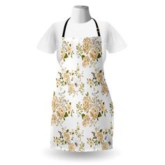 a white apron with yellow flowers on it