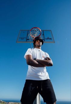 a man standing in front of a basketball hoop