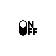 the word on off is written in black and white, with an oval shaped object behind it