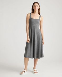 Flowknit Breeze Fit & Flare Dress Stretch Knit Lounge Dresses, Stretch Knit Dress For Loungewear, Casual Seamless Dresses For Loungewear, Seamless Fitted Casual Midi Dress, Casual Seamless Loungewear Dresses, Casual Fitted Seamless Midi Dress, Casual Knit Midi Dress For Loungewear, Casual Solid Color Midi Dress In Elastane, Casual Solid Dress With 4-way Stretch