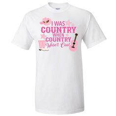 Introducing our "I Was Country When Country Wasn't Cool" Graphic Shirt, the perfect choice for country music enthusiasts and those with a love for the authentic Nashville vibe. This shirt is a tribute to the timeless appeal of country music and celebrates being ahead of the trend. Available in sizes ranging from Youth XS to Adult 5XL, this shirt is true to size, ensuring a comfortable and flattering fit for everyone. Whether you're a fan of classic country or contemporary hits, this shirt is a s White Cotton Top For Country Events, White Cotton Tops For Country Events, Western Cotton Tops For Country Festivals, Country Style Short Sleeve Top For Concerts, Country Style T-shirt For Spring Events, Country Style Tops For Spring Country Concerts, Cotton Tops For Country Concerts And Festivals, Graphic Print T-shirt For Summer Country Events, Spring Country Style T-shirt For Country Events