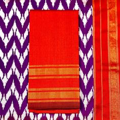 This elegant chevron pattern pochampally silk saree in purple shot with red is handwoven. The rettai pett tissue golden zari borders in red color is pleasing. The pallu is mirrors the borders in gold zari woven in seepu rekku pattern. Approximate Length 6.5 mtrs (inclusive of blouse length)Height - 46 - 50” Saree comes with fall, picot and tassels done when applicable. Blouse piece is cut. Approximate weight - 600 gms Kindly Note : The colors you see on your device may vary due to the color reproduction, brightness and resolution of individual devices. If you'd like more clarity before your purchase, please contact our support team. ***The model has partially draped the saree on the pallu portion to show the color, feel and flow of the saree.*** Red Ikat Print Tussar Silk Dupatta, Red Ikat Print Dupatta For Puja, Red Ikat Print Traditional Wear For Navratri, Festive Red Ikat Print Saree, Red Ikat Print Traditional Wear, Red Traditional Wear With Ikat Print For Navratri, Traditional Red Ikat Print Wear, Red Ikat Print Saree With Traditional Drape, Red Ikat Print Bollywood Dupatta