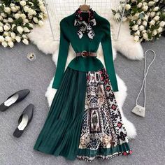 Lady, socialite, autumn dress, new , knitted long sleeve false two dresses, temperament long dressColor:green,red,blacjkMaterial:knittted,blendedStyle:OL,temperamentFeatures:elegant false two dressSize(CM):S,M,L,XL,XXLS length 109 bust 70-110 waist 60-80&ltp&gtM length 110 bust 75-115 waist 64-84</p>&ltbr/>&ltp&gtL length 111 Bust 80-120 waist 68-88</p>&ltbr/>&ltp&gtXL length 112 bust 85-125 waist 72-92</p>&ltbr/>&ltp&gtXXL l Winter Fashion Runway, Runway Vintage, Belted Midi Dress, Womens Knit Dresses, Runway Dresses, Fashion Runway, Autumn Dress, Sweater Dress Women, Patchwork Dress