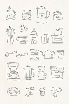 an image of kitchen appliances drawn in black and white