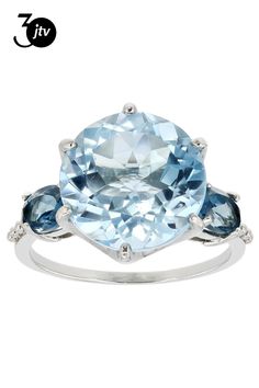 6.50ct Round Glacier Blue Topaz��� With 1.02ctw Oval London Blue Topaz Rhodium Over Sterling Silver Ring. Measures Approximately 0.78"L x 0.55"W. Not Sizeable. Sky Blue Topaz, London Blue Topaz, London Blue, Sterling Silver Ring, Blue Topaz, Sky Blue, Blue Sky, Silver Ring, Topaz