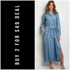 Love This! Model Is Wearing Size Small. Loose Fit Chambray Denim Dress With Button Down Front And A Removable Belt. Cotton. Approximate Measurements Hand Measured: S - B 36”, L 53” M - B 38” L - B 40” 0207 Spring Light Wash Shirt Dress With Button Closure, Spring Denim Shirt Dress With Button Closure, Spring Denim Blue Shirt Dress With Button Closure, Denim Blue Button-up Dress, Light Wash Denim Shirt Dress With Button Closure, Chambray Button-up Denim Dress For Day Out, Chic Blue Button-up Denim Dress, Denim Blue Shirt Dress With Buttons, Spring Medium Wash Shirt Dress With Button Closure